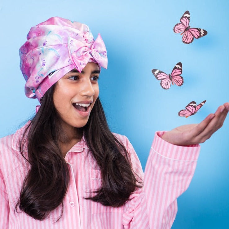 Girl in Butterfly Bliss Hair Wrap 